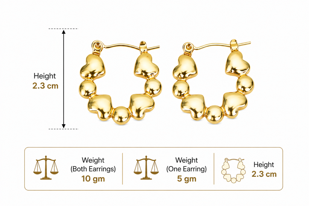 Gold Heart Beaded Hoop Earrings