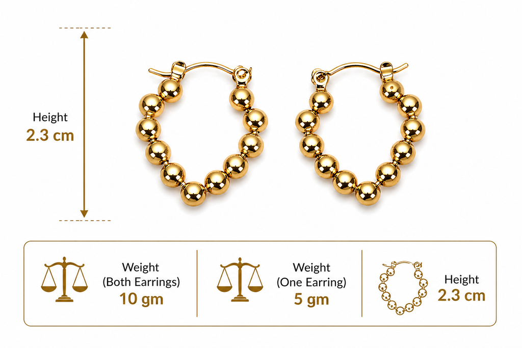 Chic Gold Beaded Heart Hoops