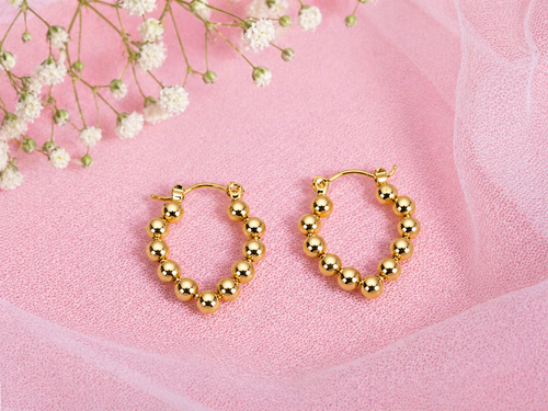 Chic Gold Beaded Heart Hoops