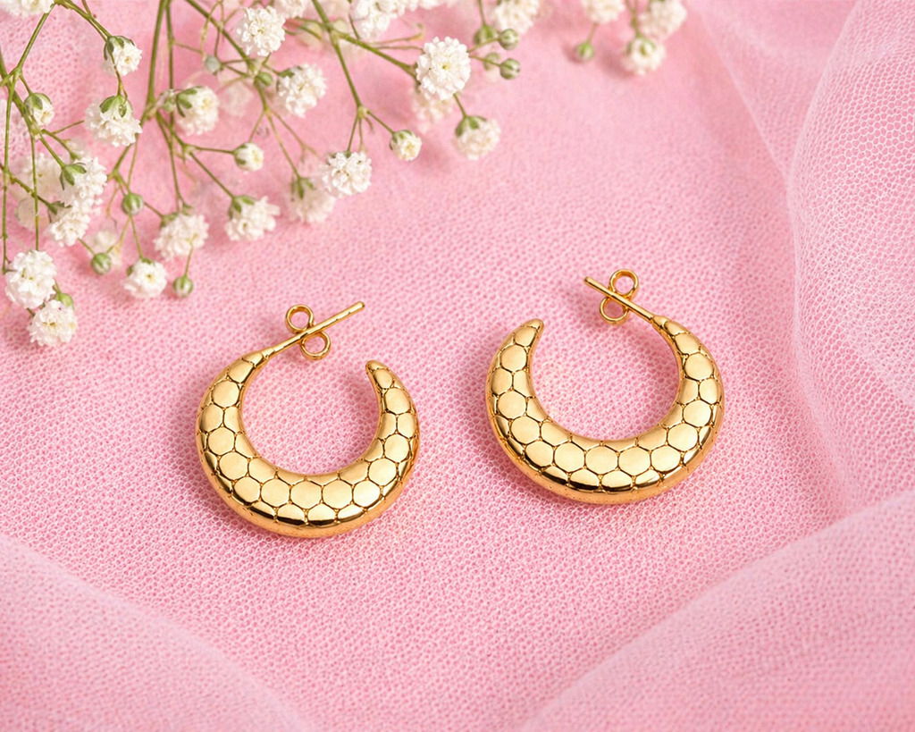 Textured Gold Crescent Hoop Earrings