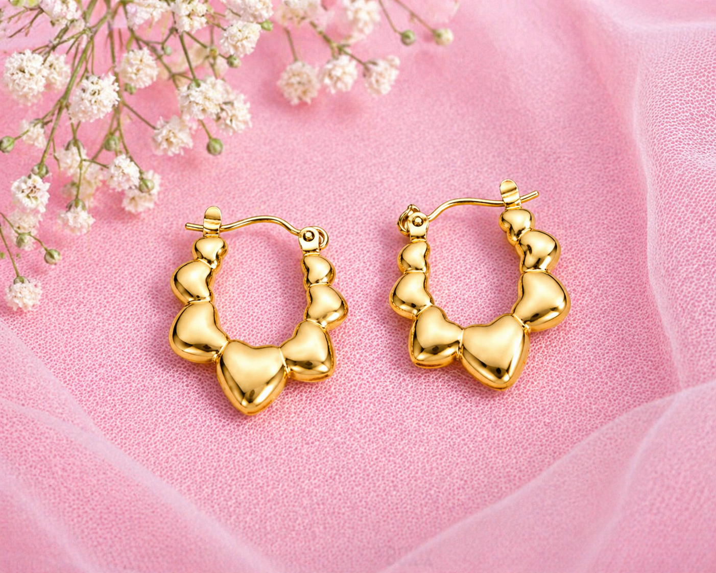 Romantic Gold Heart Hoop Earrings
