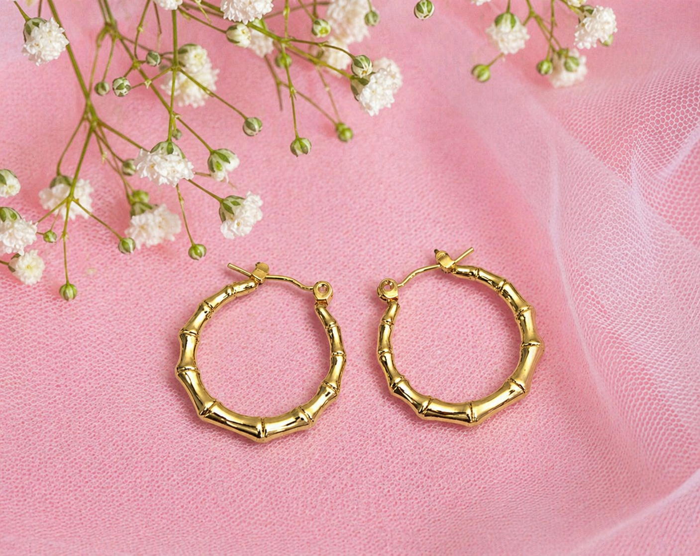 Gold Bamboo Hoop Earrings