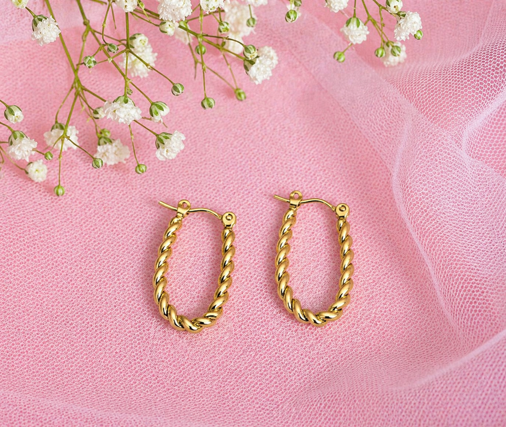 Twisted Gold Oval Hoop Earrings