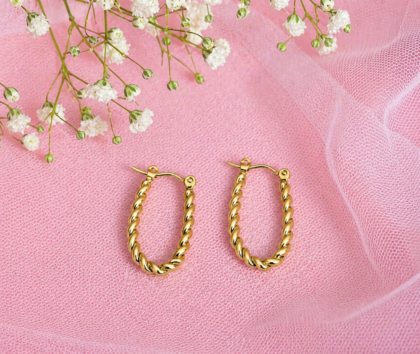 Twisted Gold Oval Hoop Earrings