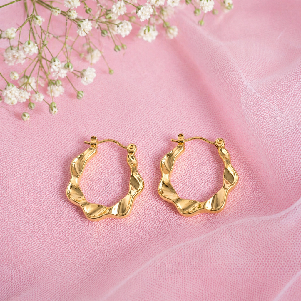 Modern Wavy Gold Hoop Earrings