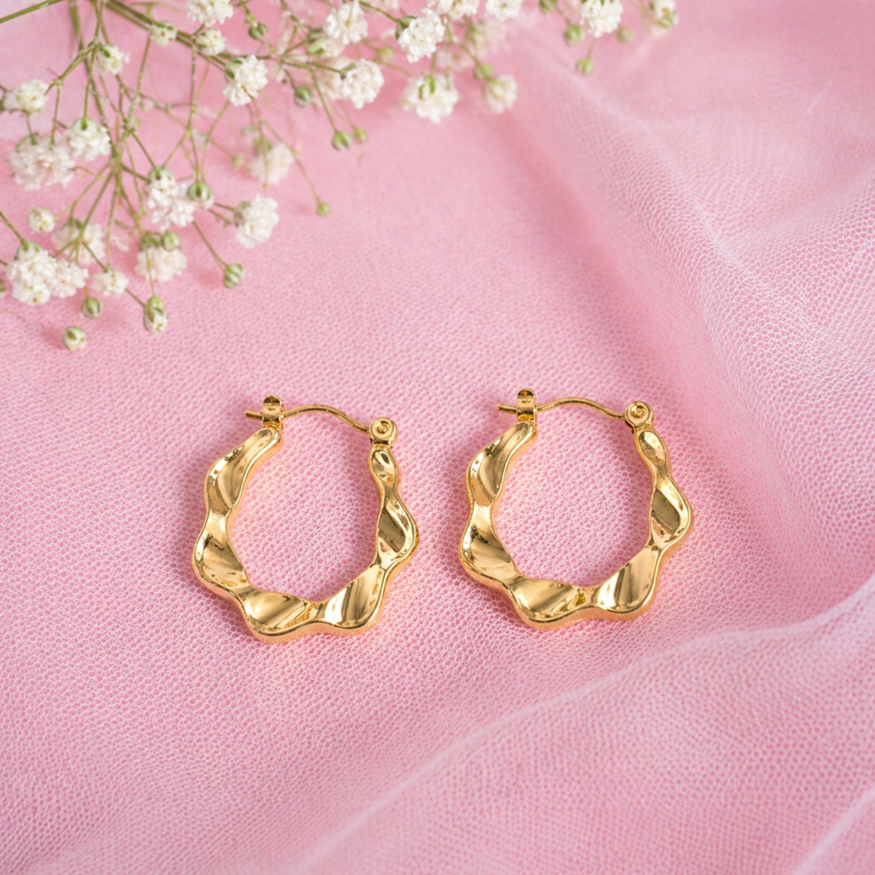 Modern Wavy Gold Hoop Earrings