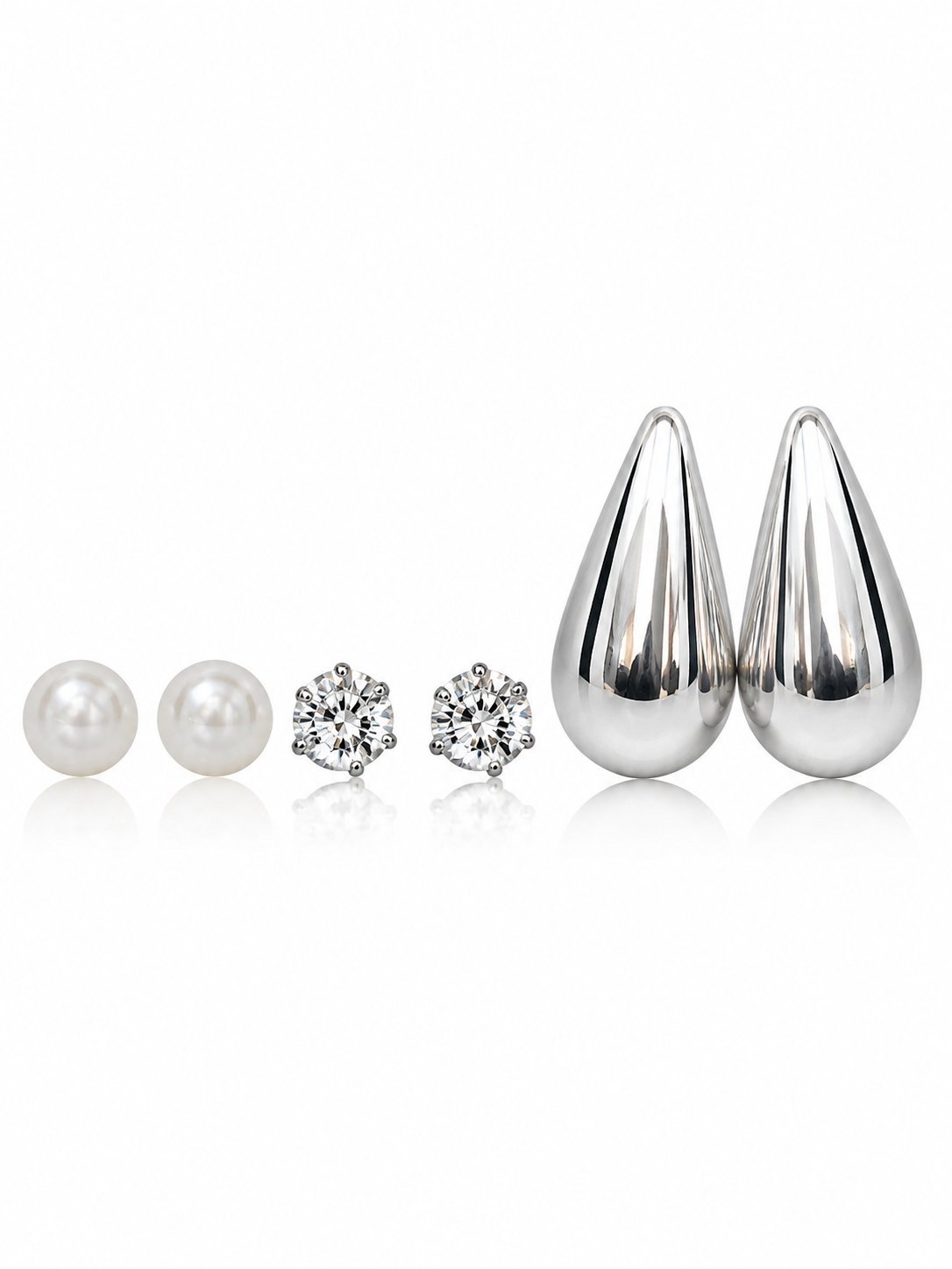 Elegant Silver Stud Earrings Trio