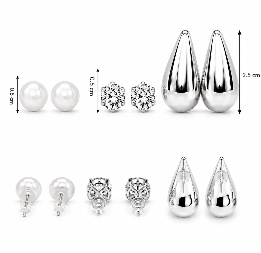 Elegant Silver Stud Earrings Trio