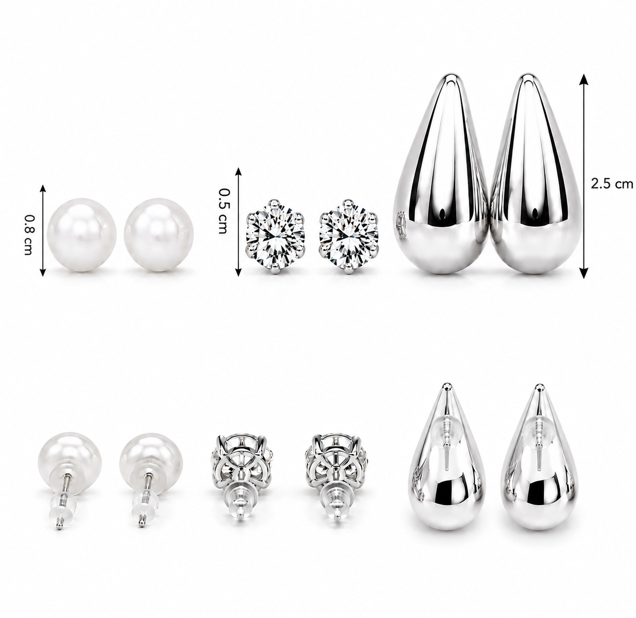 Elegant Silver Stud Earrings Trio