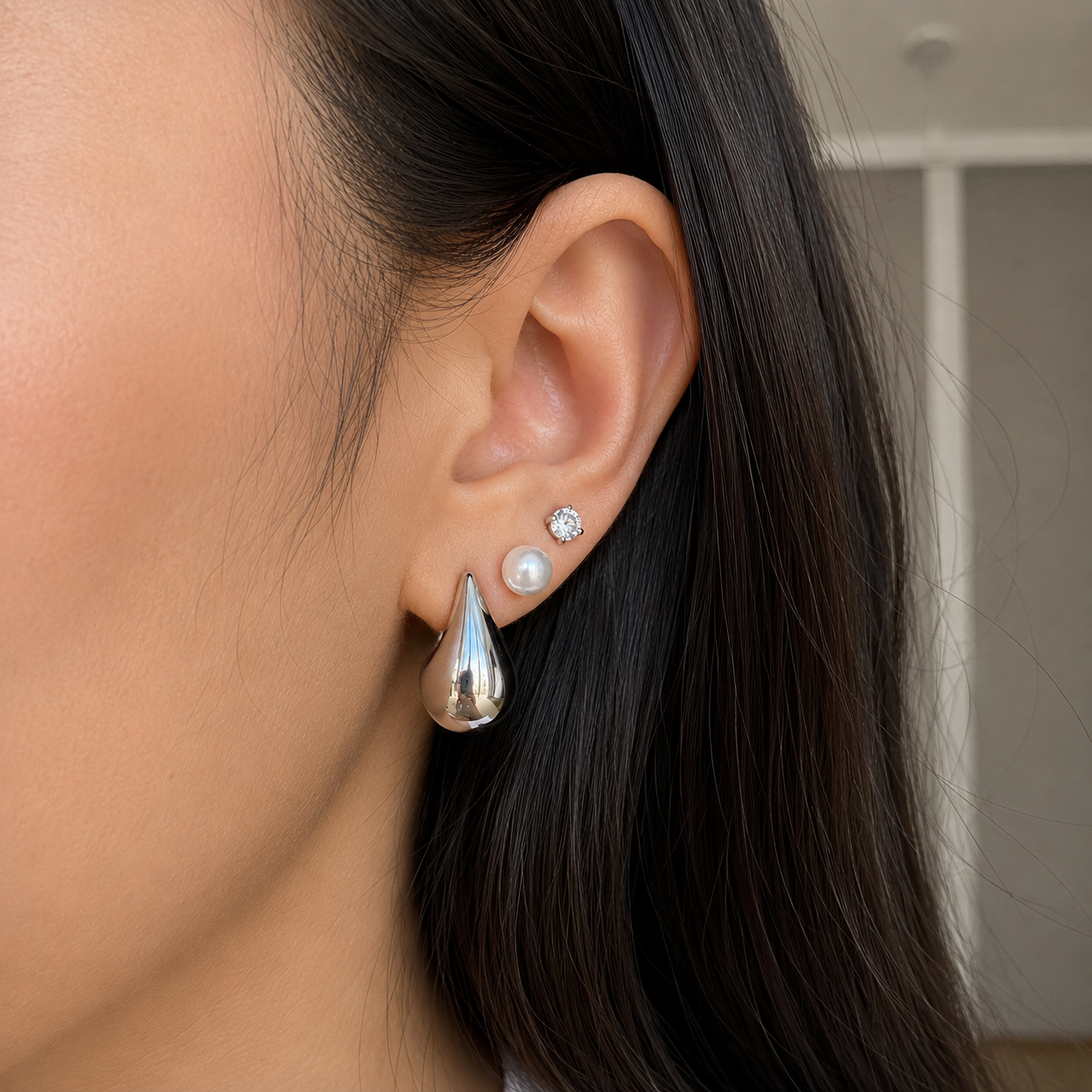 Elegant Silver Stud Earrings Trio
