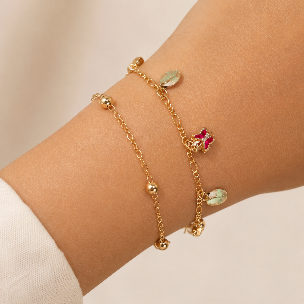 Charming Butterfly Charm Gold Bracelet