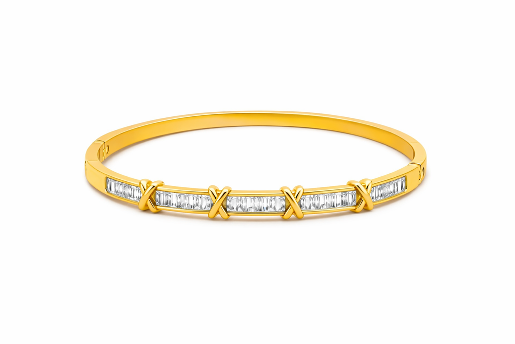 Elegant Crystal Bar Gold Bangle