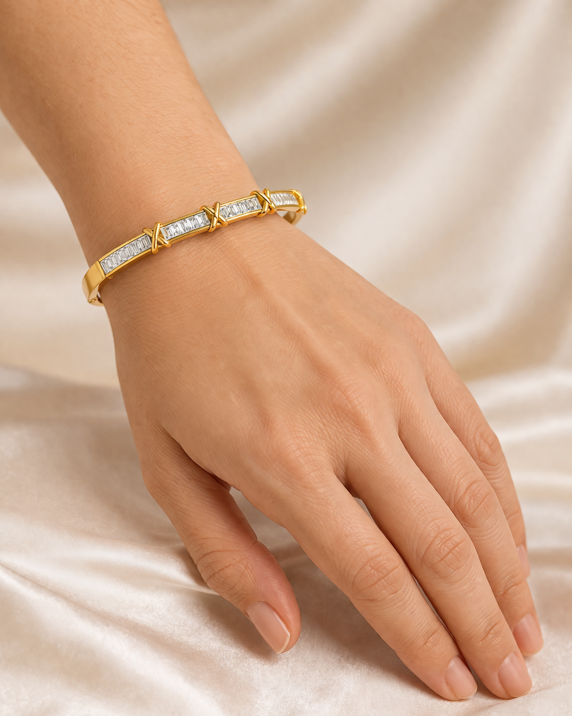 Elegant Crystal Bar Gold Bangle