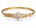 Elegant Floral Crystal Gold Bangle