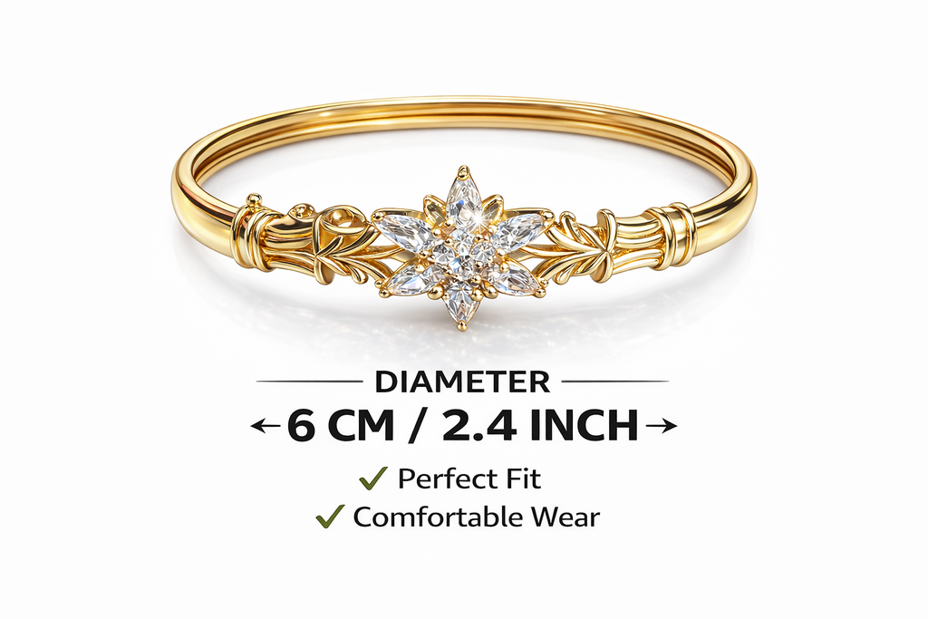 Elegant Floral Crystal Gold Bangle