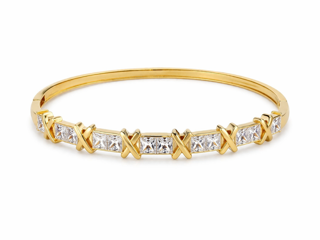 Minimal Crystal Gold Crossover Bangle