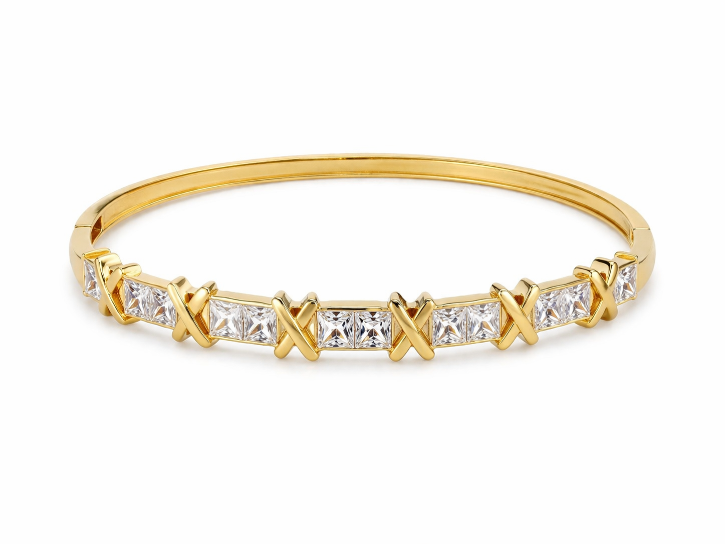 Minimal Crystal Gold Crossover Bangle
