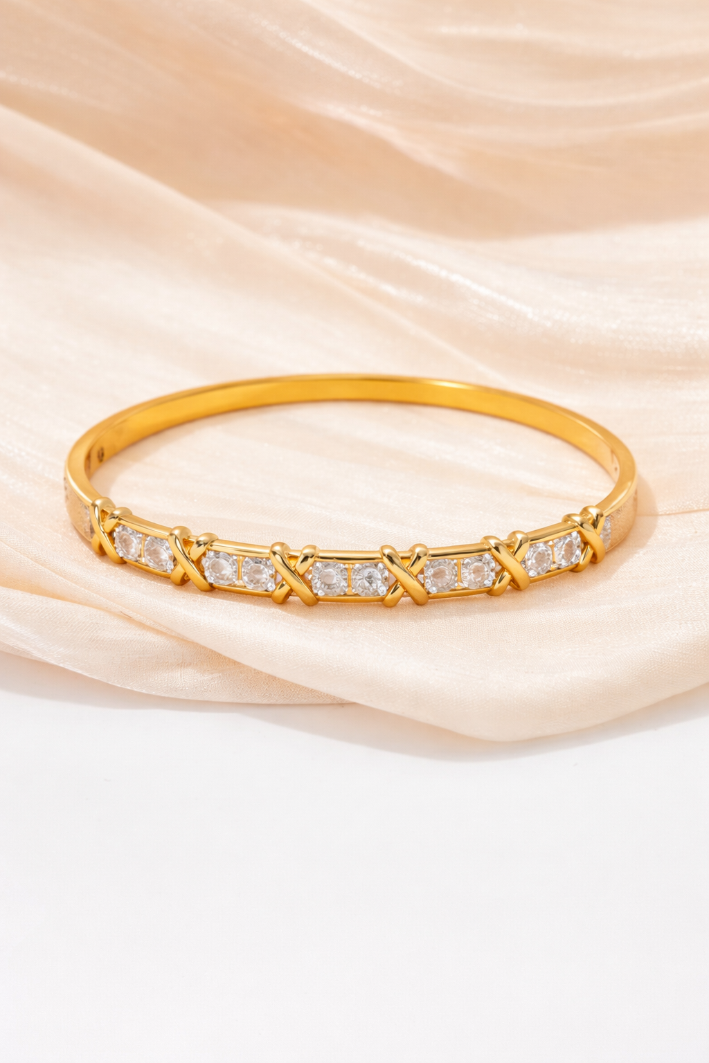 Minimal Crystal Gold Crossover Bangle