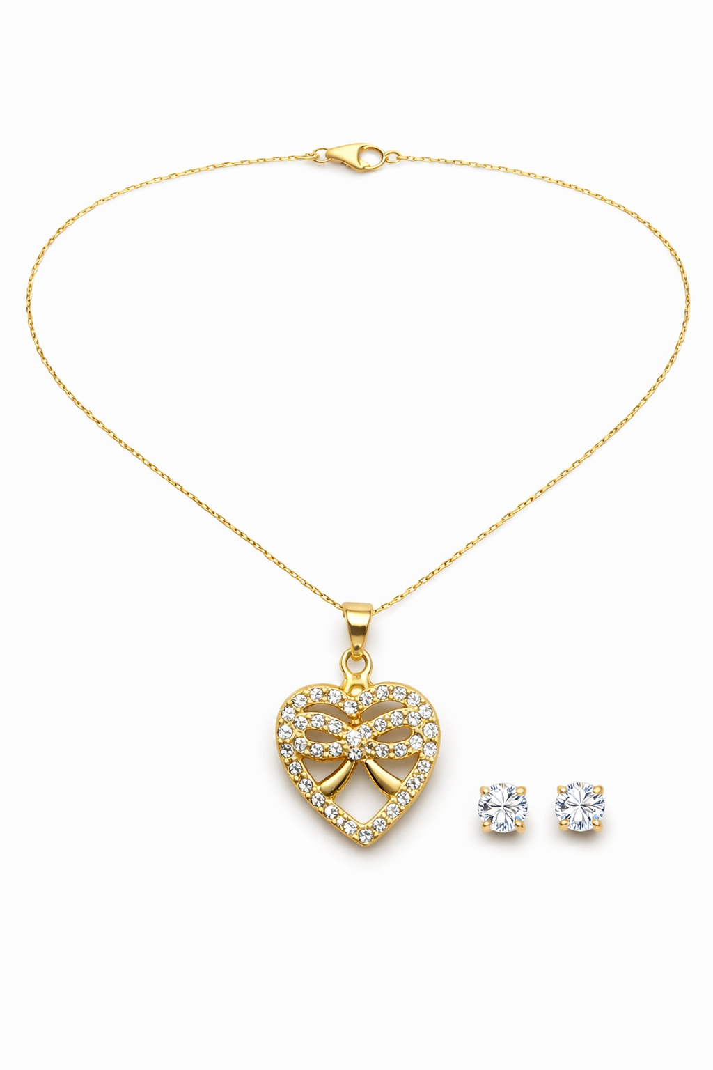 Romantic Heart Bow Pendant Necklace