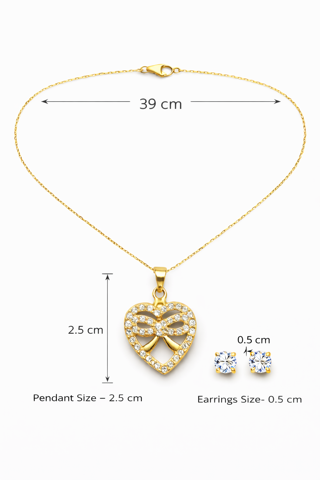 Romantic Heart Bow Pendant Necklace