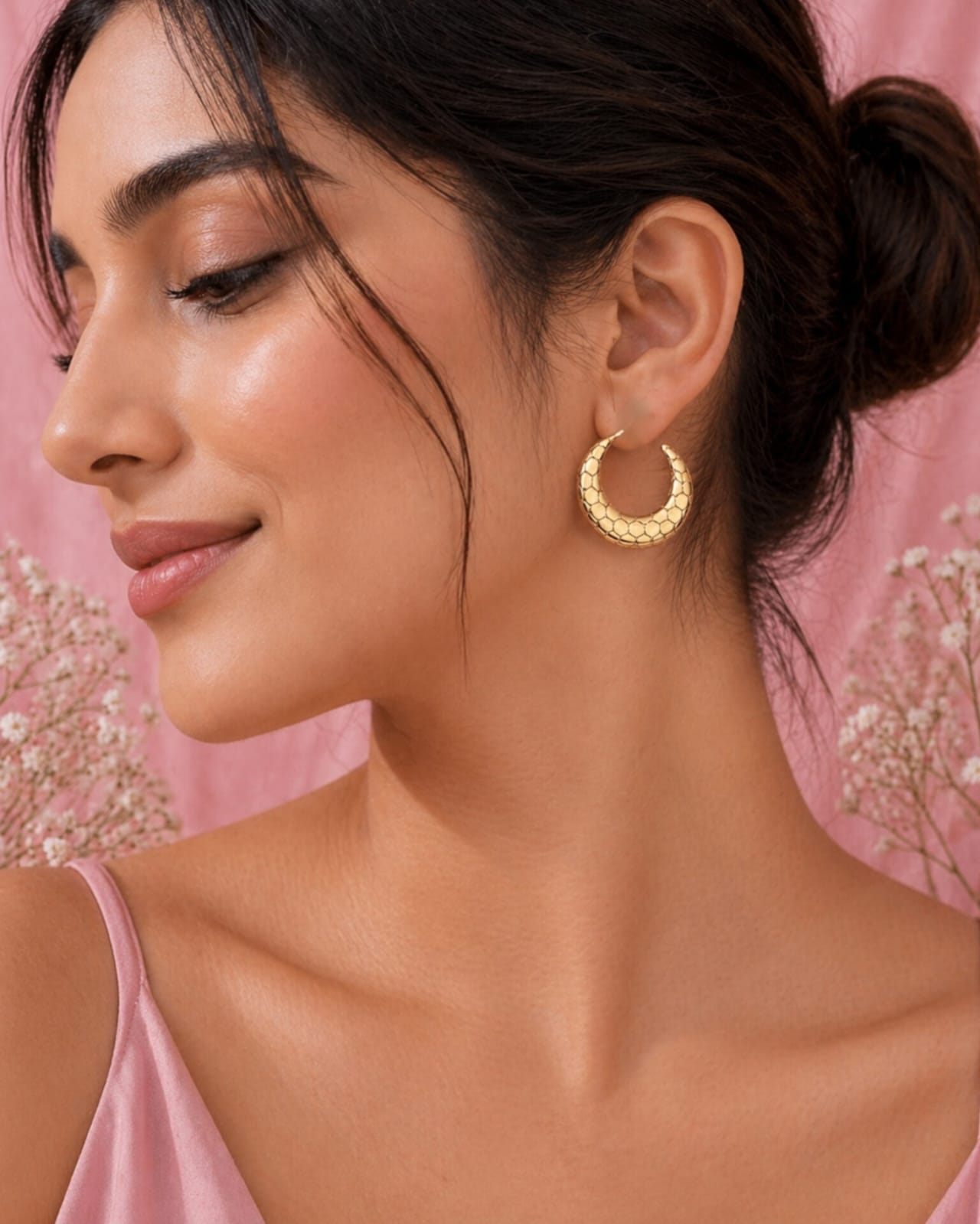 Textured Gold Crescent Hoop Earrings