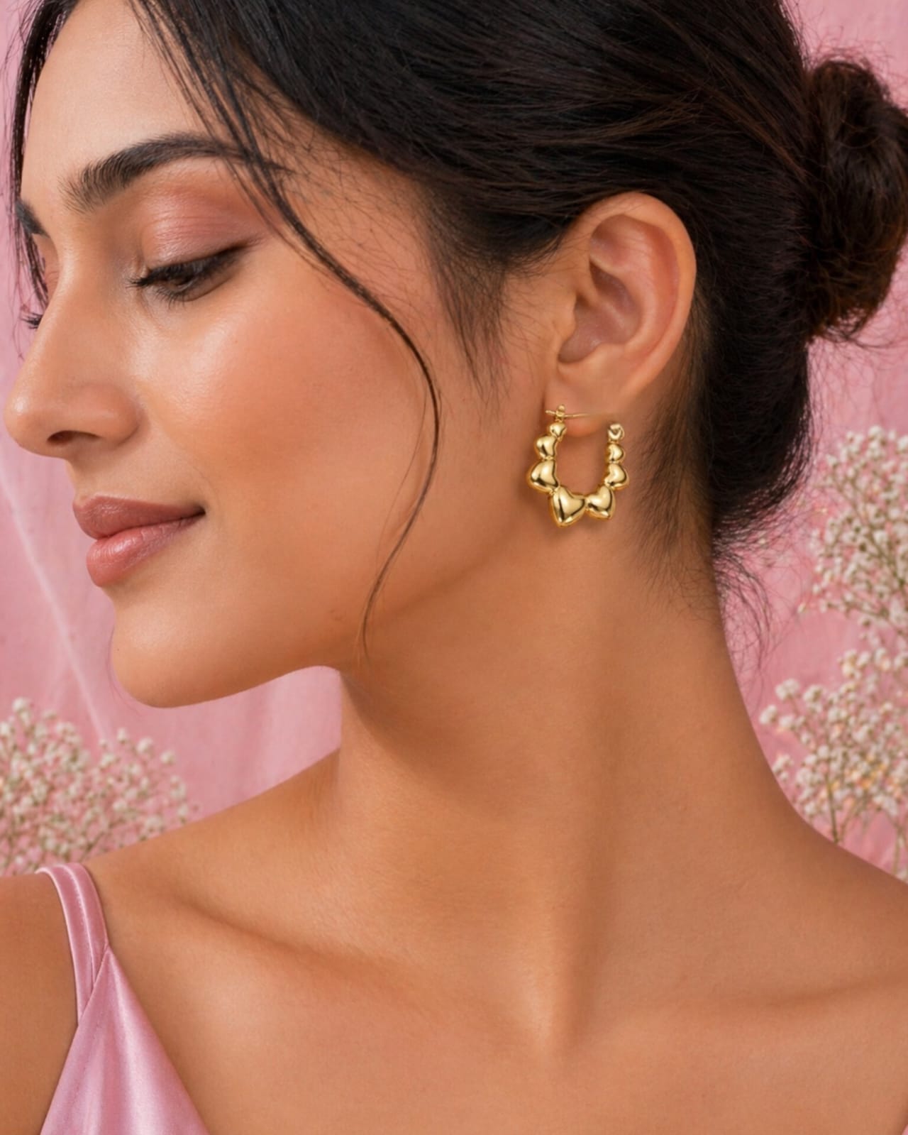 Romantic Gold Heart Hoop Earrings