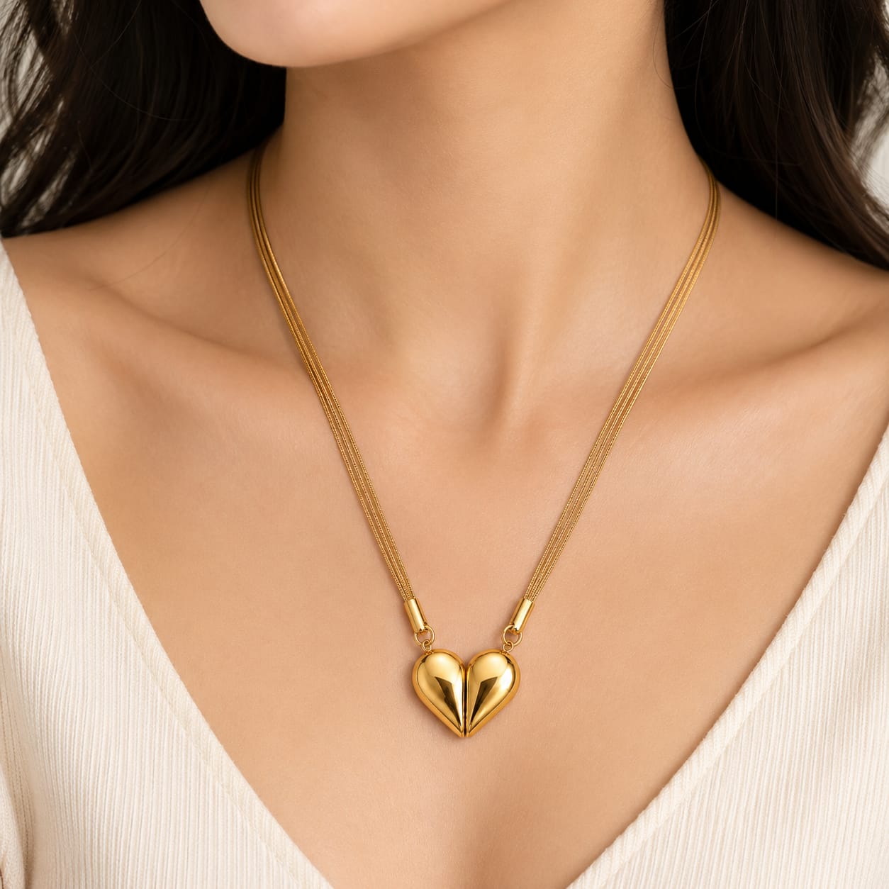 Golden Heart Magnetic Pendant Necklace