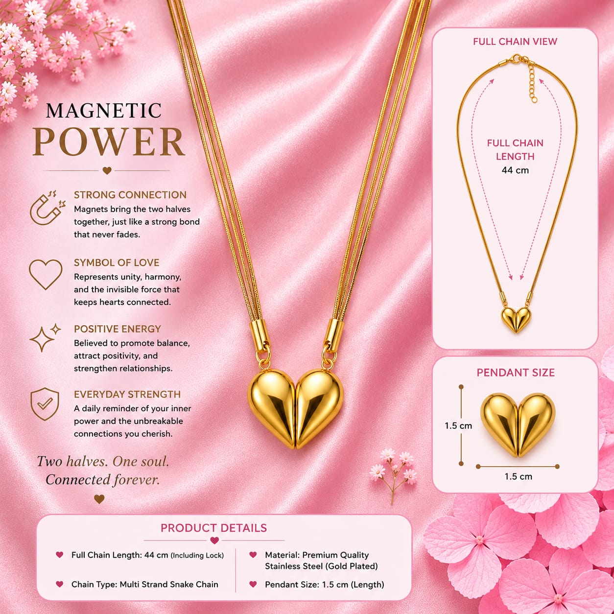 Golden Heart Magnetic Pendant Necklace