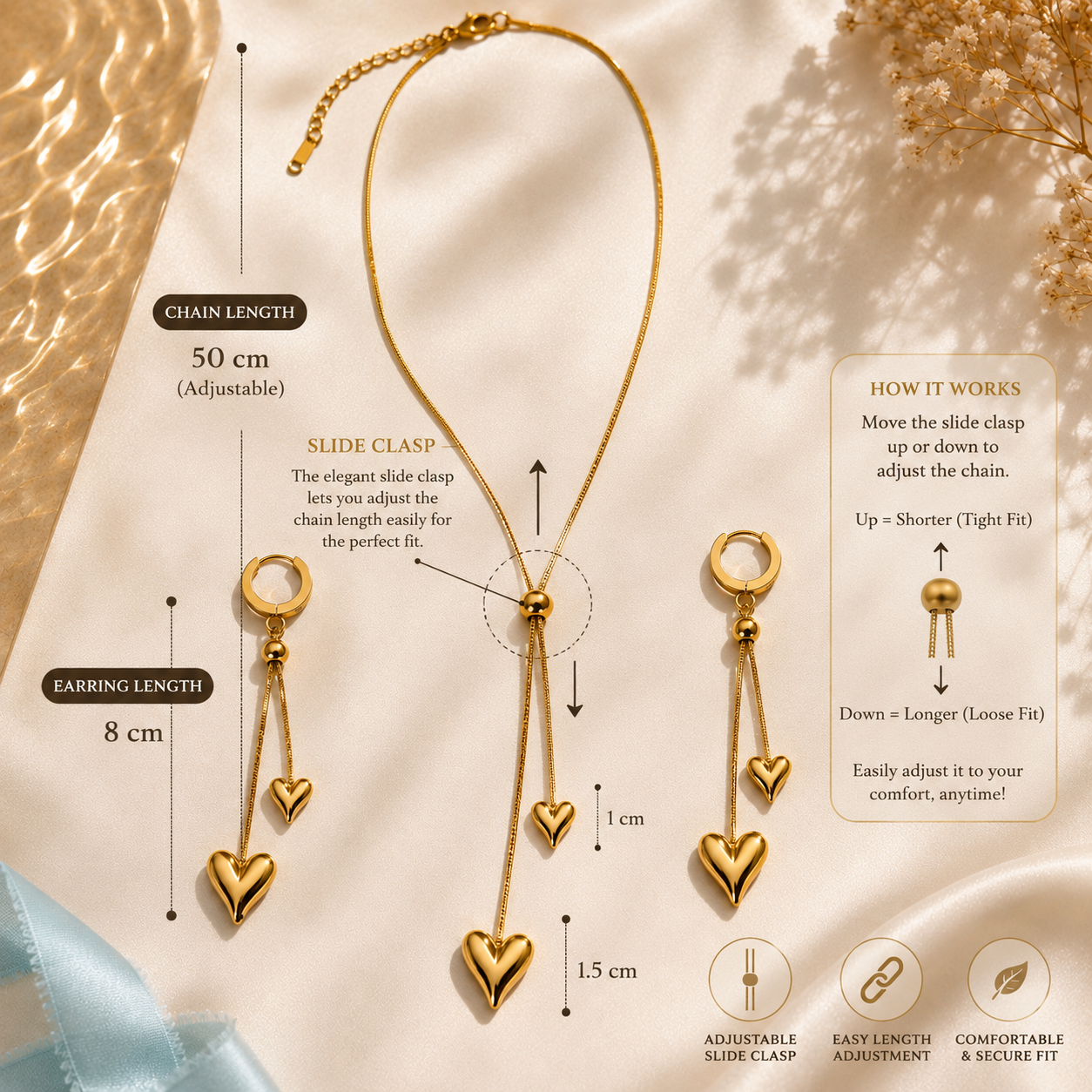 Elegant Golden Heart Tassel Set