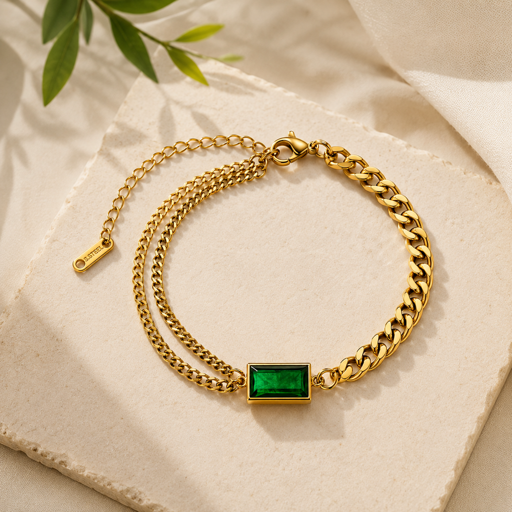 Elegant Emerald Chain Bracelet Sparkles