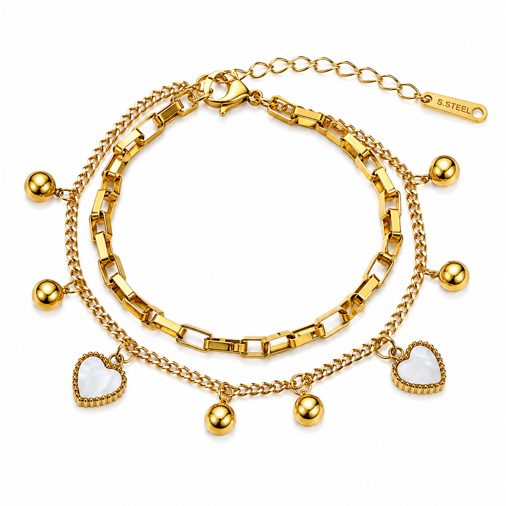 Elegant Heart Charm Bracelet Duo