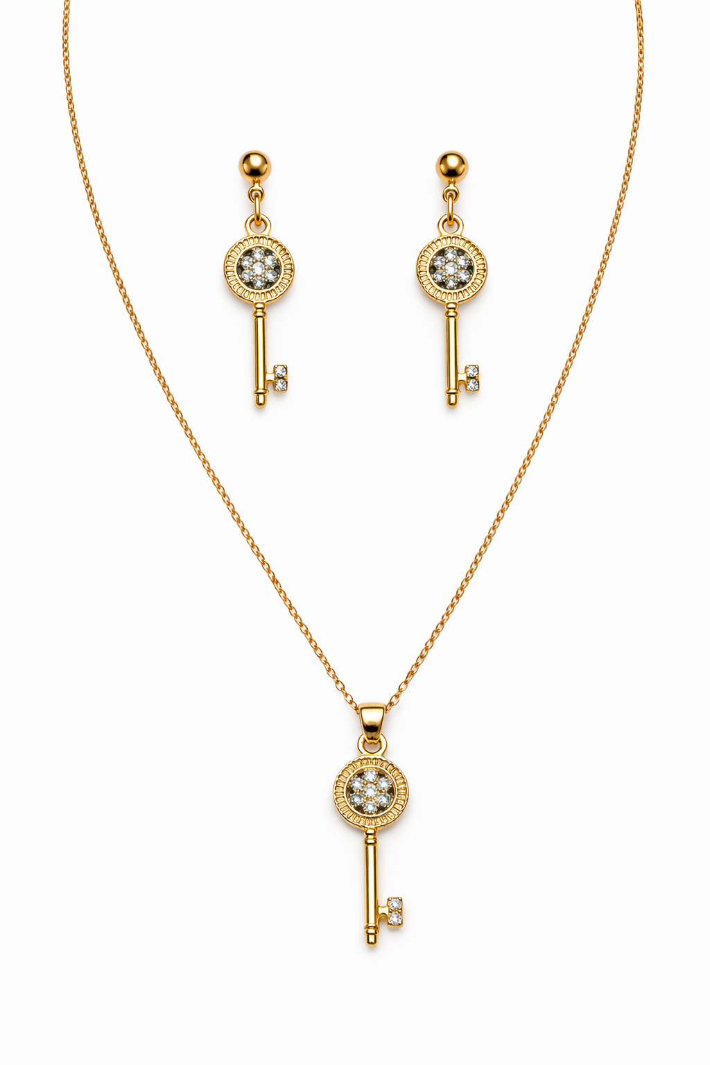 Elegant Crystal Key Necklace Set