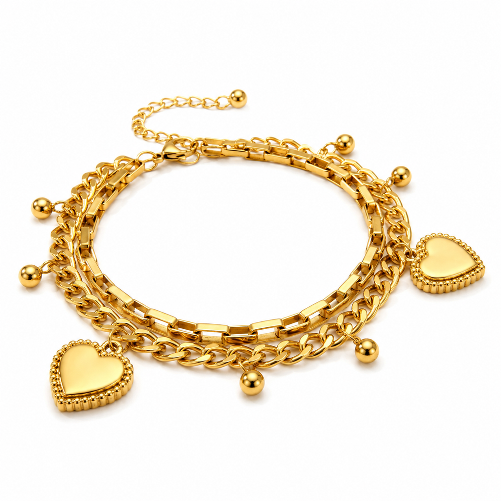 Elegant Layered Heart Charm Bracelet