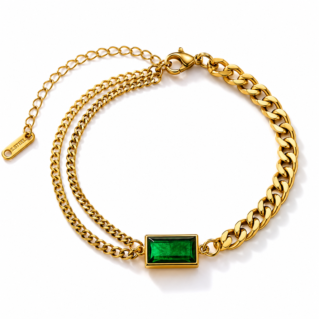 Elegant Emerald Chain Bracelet Sparkles