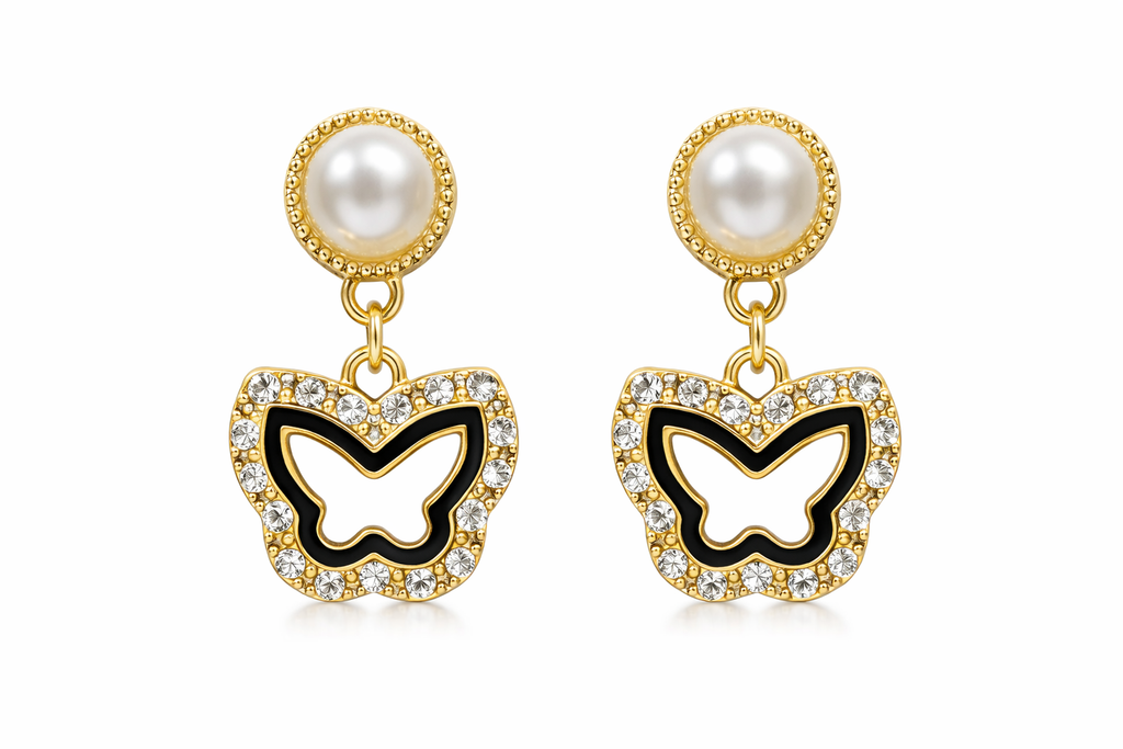 Elegant Butterfly Pearl Crystal Earrings