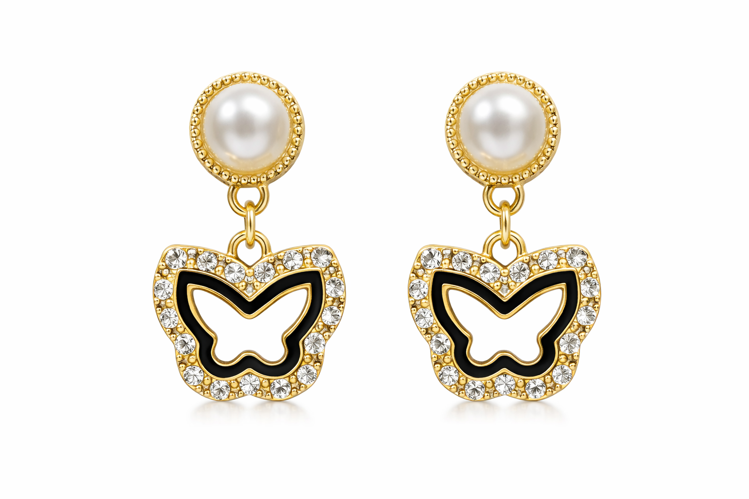 Elegant Butterfly Pearl Crystal Earrings