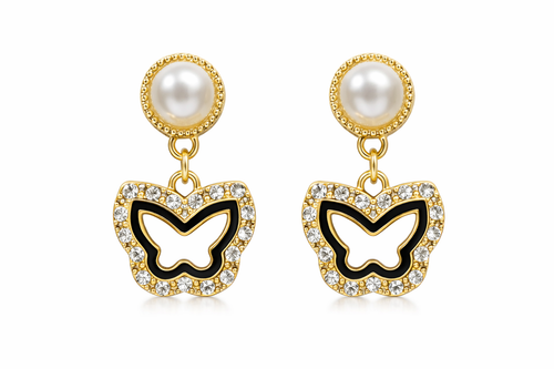 Elegant Butterfly Pearl Crystal Earrings