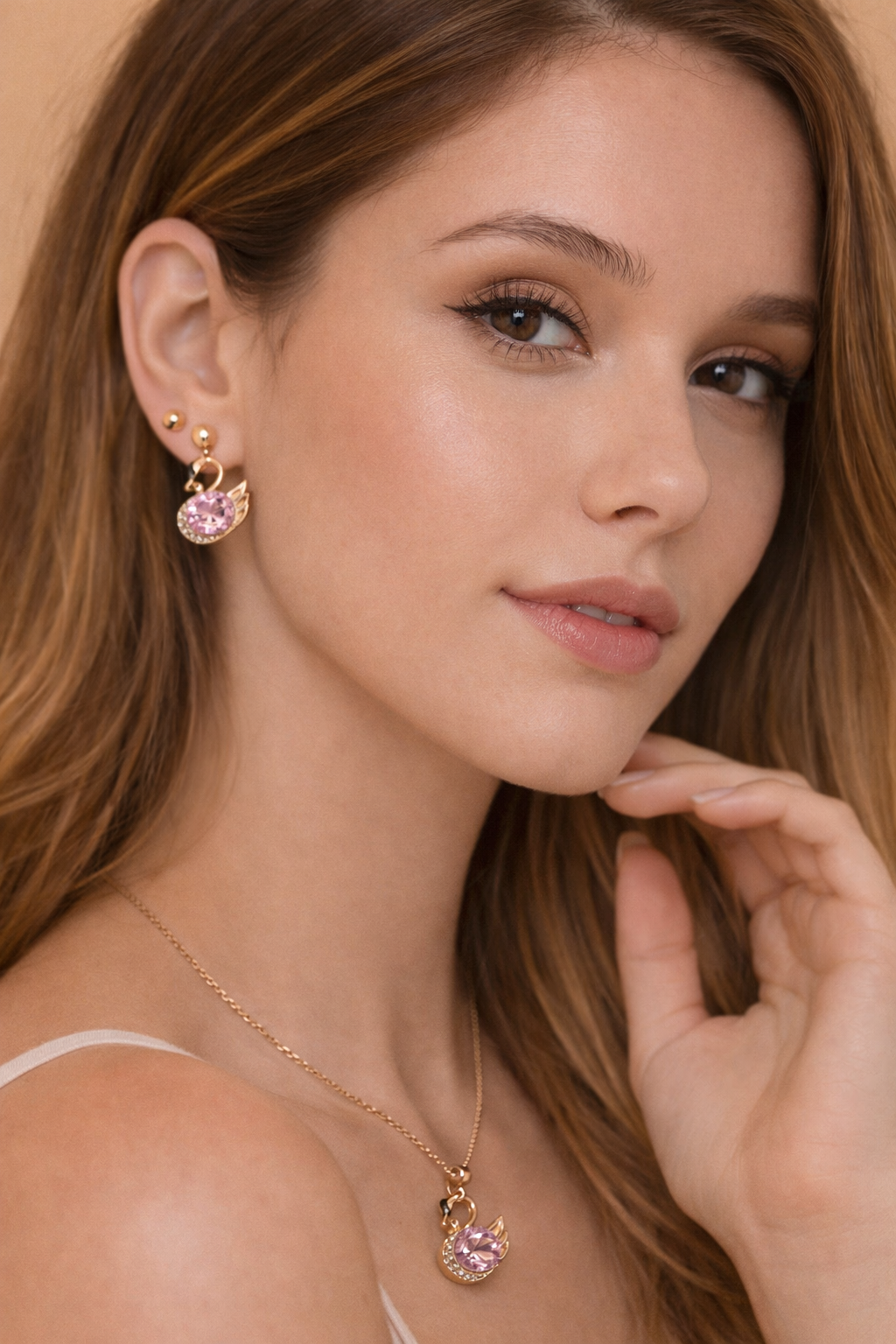 Graceful Pink Swan Jewelry Set