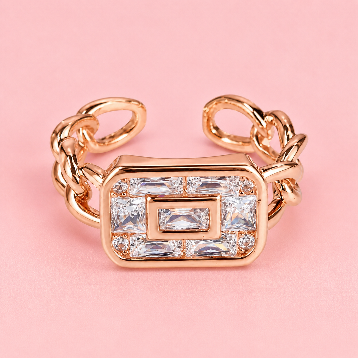 Luxe Crystal Chain Statement Ring