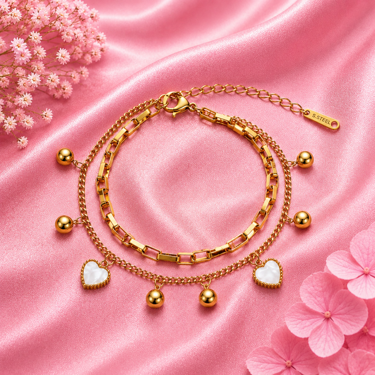 Elegant Heart Charm Bracelet Duo