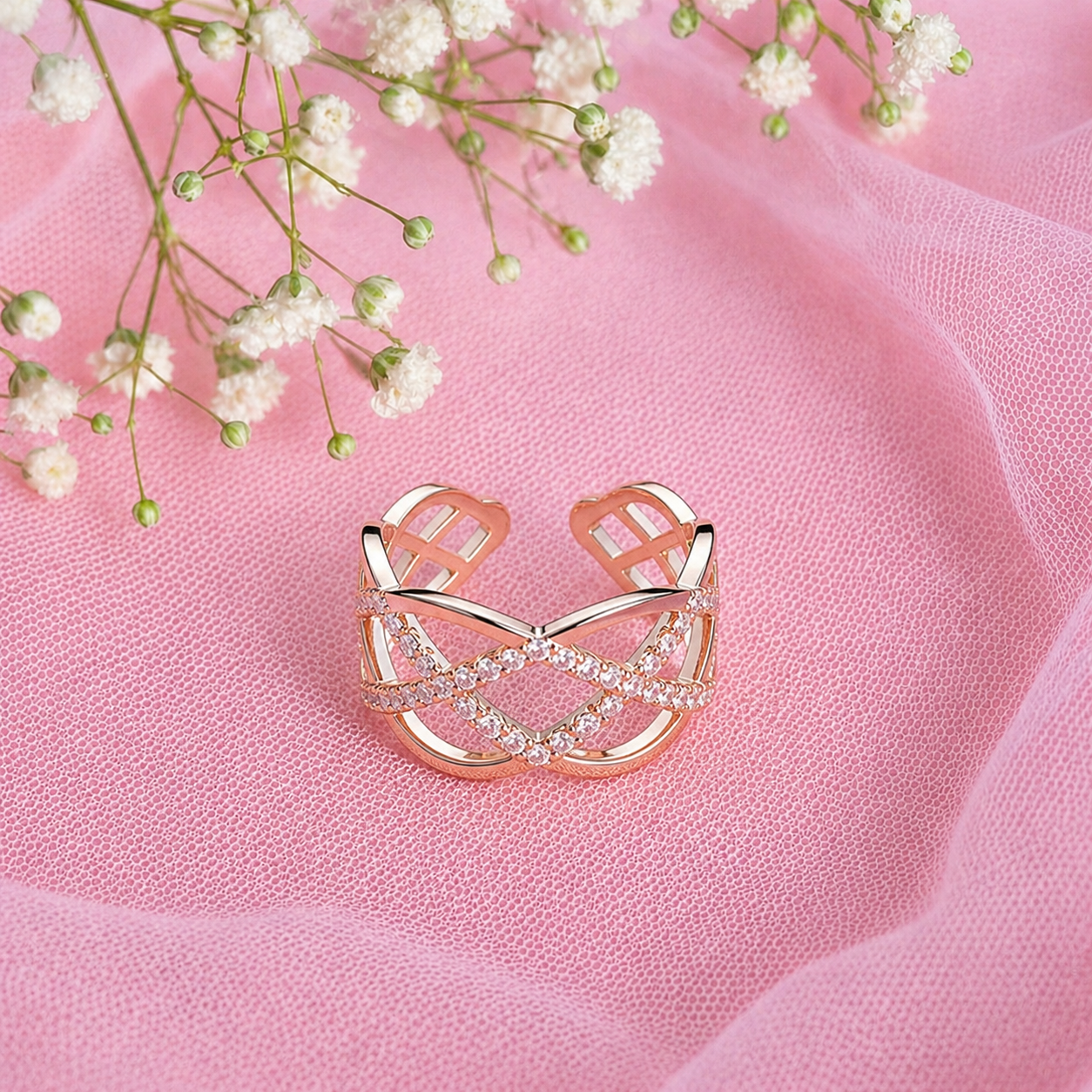 Elegant Crystal Adjustable Statement Ring