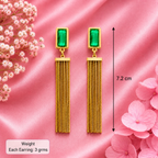 Emerald Gold Tassel Statement Earrings