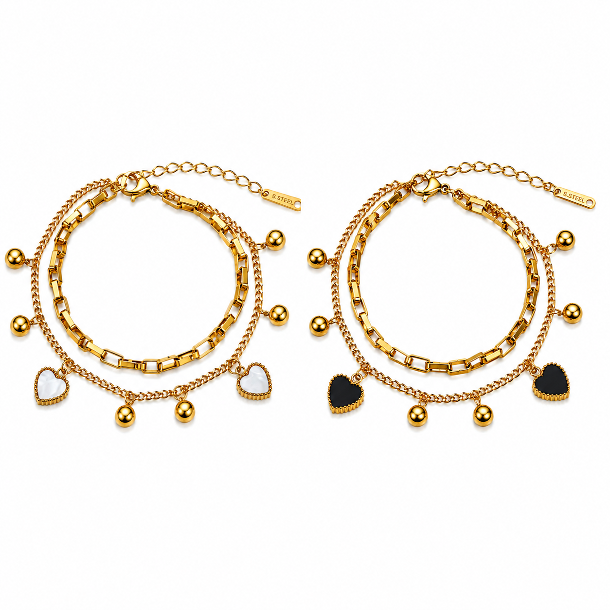 Elegant Heart Charm Bracelet Duo