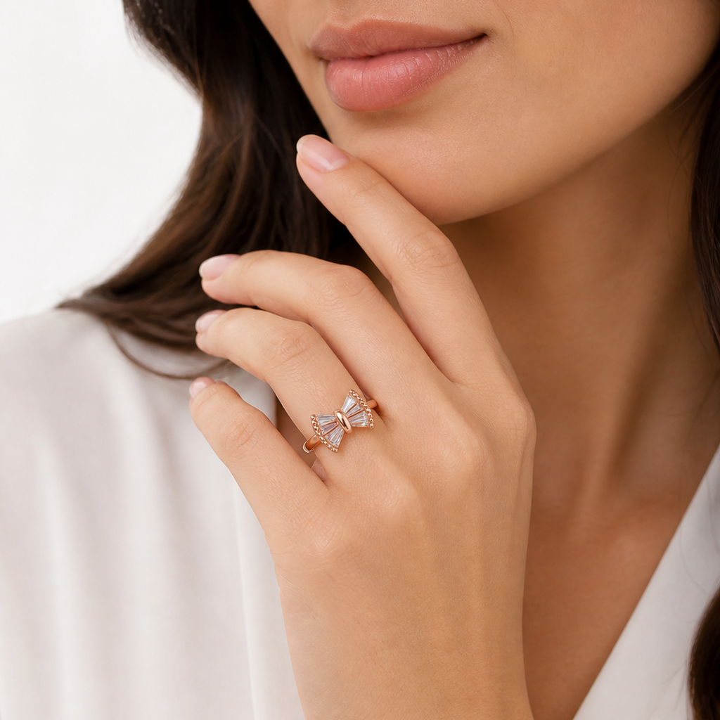 Sparkling Bow Adjustable Rose Gold Ring