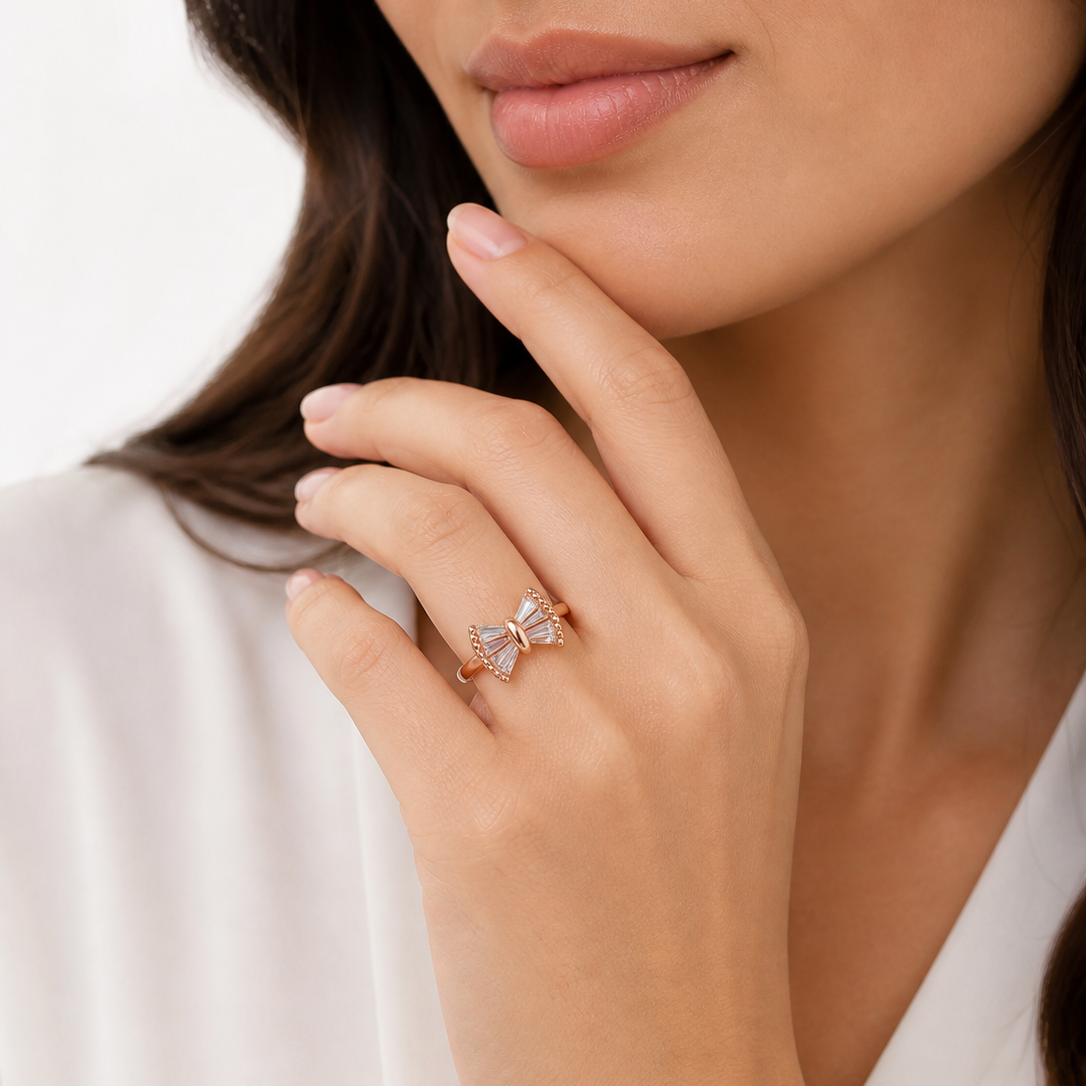 Sparkling Bow Adjustable Rose Gold Ring