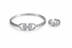 Sleek Link Crystal Bracelet Ring Set