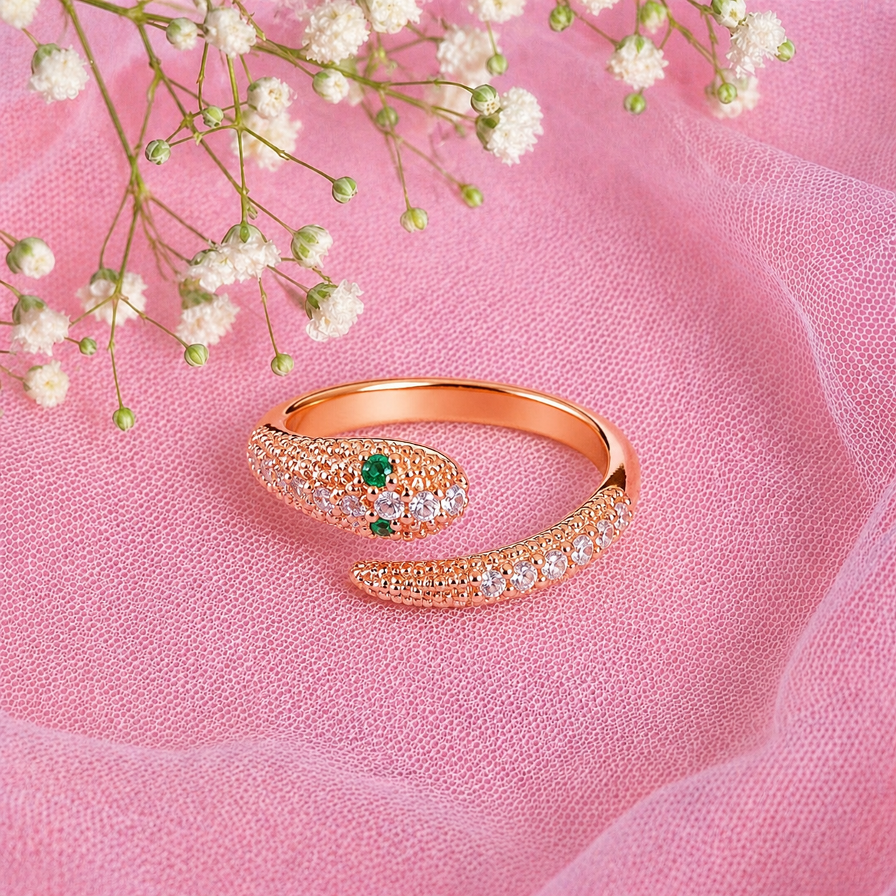 Elegant Serpent Adjustable Crystal Ring