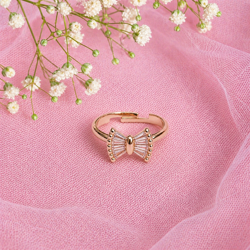 Sparkling Bow Adjustable Rose Gold Ring