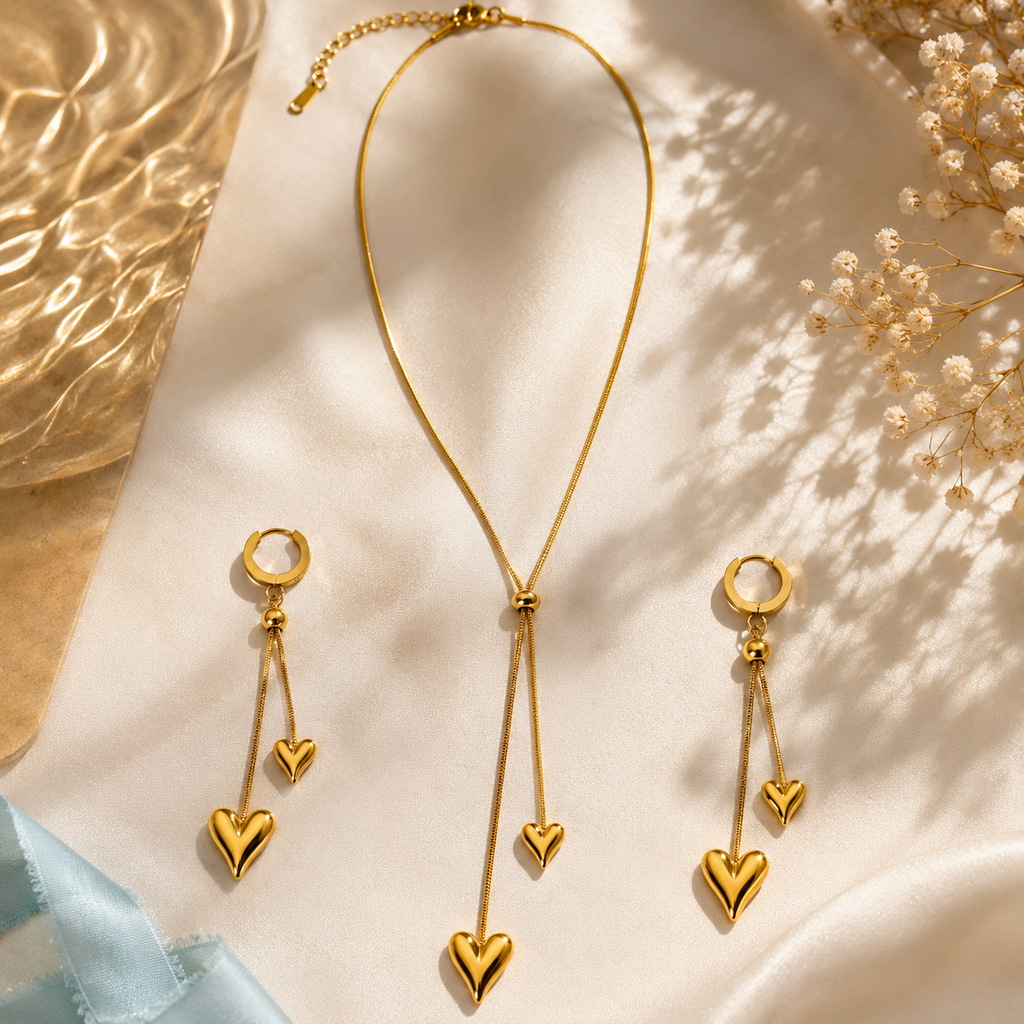 Elegant Golden Heart Tassel Set