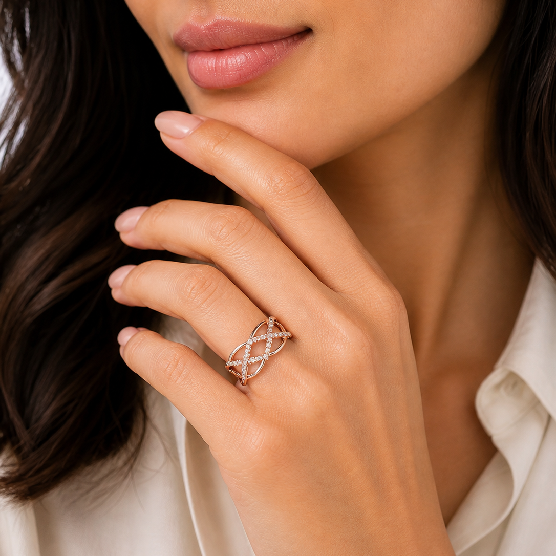 Elegant Crystal Adjustable Statement Ring